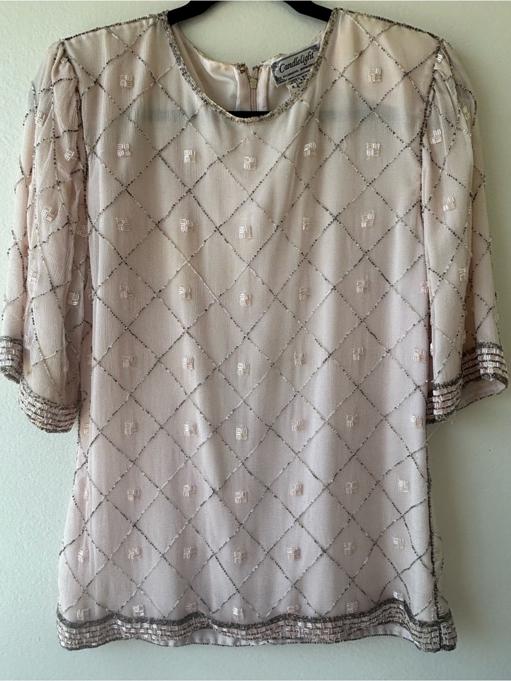 Luxe Beaded Cream Evening Blouse